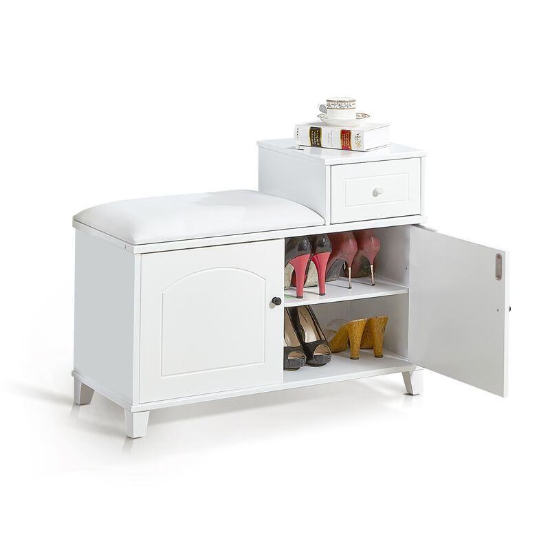 Fireproof Cushioned Shoe Storage Bench with Double Doors
