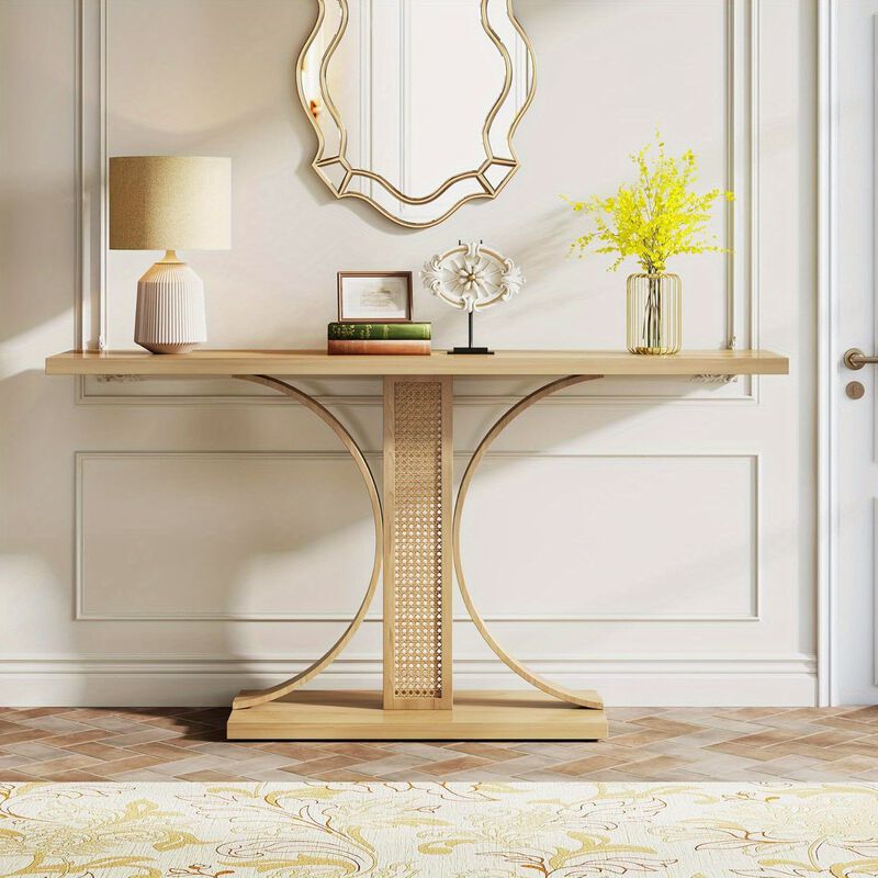 55 inch rattan entrance table, farmhouse corridor table, wooden entrance table, narrow sofa table, can be placed in corridors, lobbies, behind sofas, living rooms, corridors