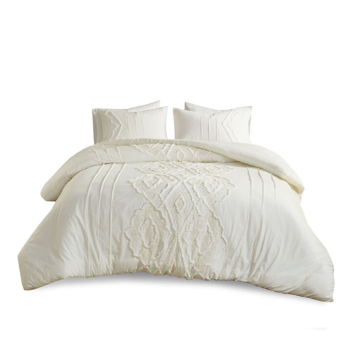 Gracie Mills Dean Chenille Geometric 3-Piece Cotton Comforter Set