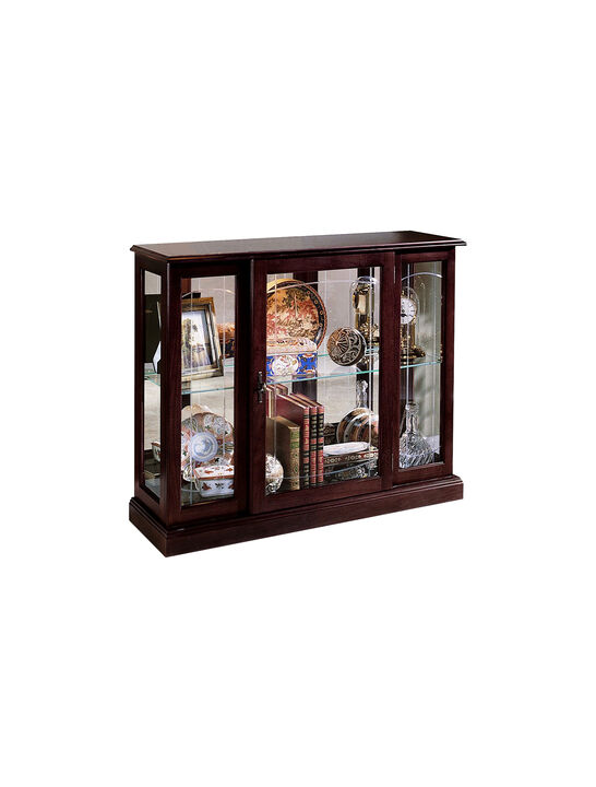 Lighted 1 Shelf Console Display Cabinet in Cherry Brown 