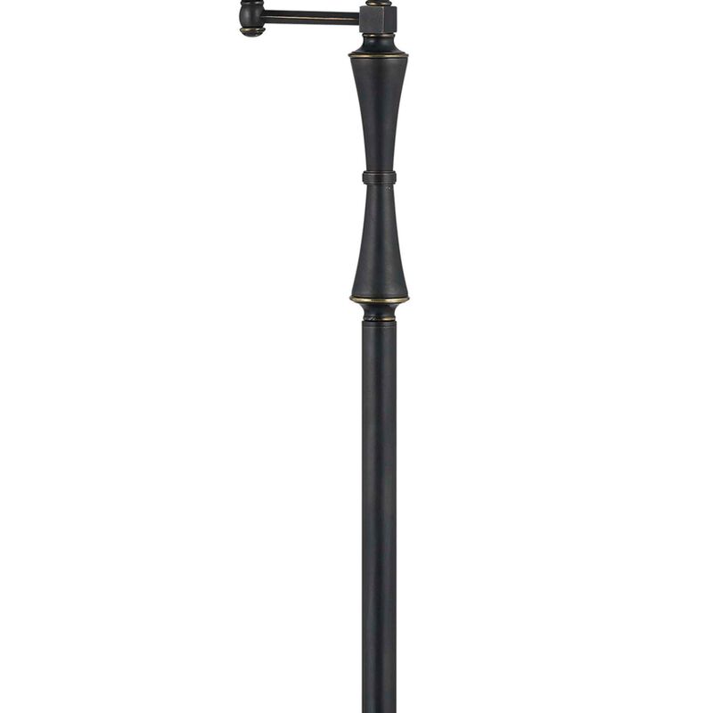 Metal Body Floor Lamp with Fabric Tapered Bell Shade, Beige and Black-Benzara