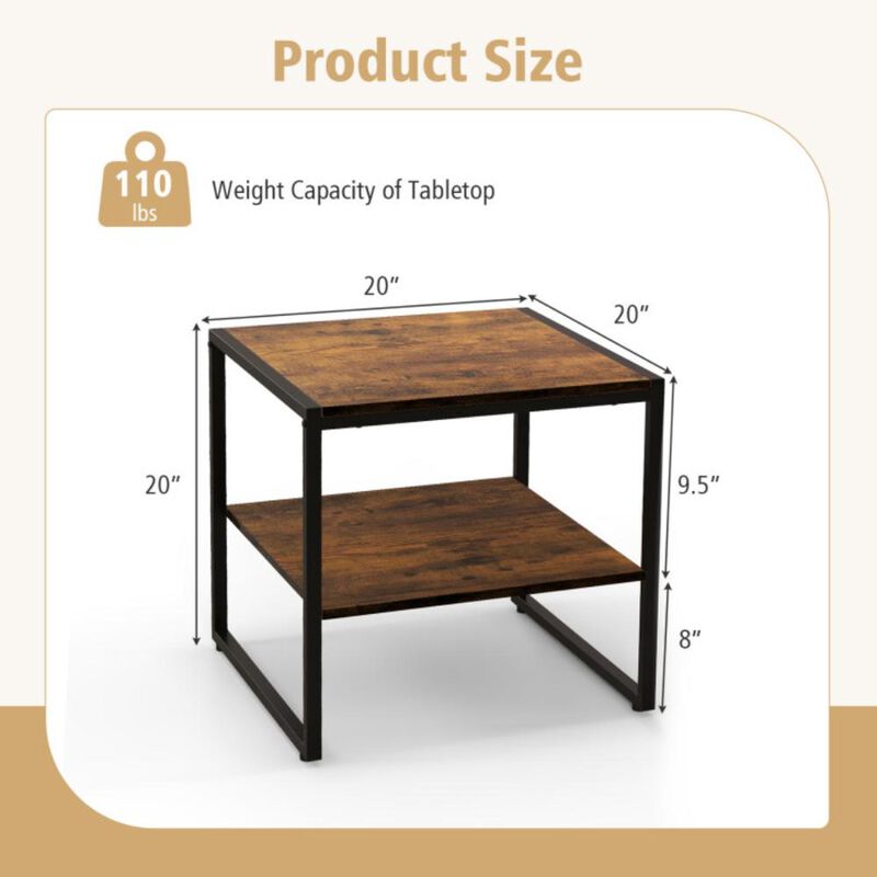 Hivvago 2 Pieces Industrial 2-Tier Side Table Set with Open Shelf-Rustic Brown