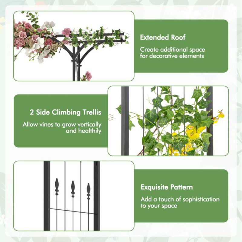 Hivvago 6.8 Feet Garden Arbor with Trellises for Climbing Plant Vine Rose