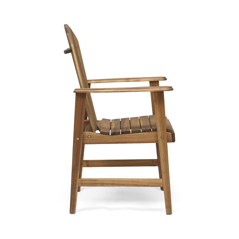 Pima Outdoor Dining Chair Set of 2, H Frame, Adirondack Brown Acacia Wood - Benzara