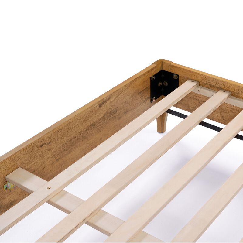 LuxenHome Quilted Upholstered Headboard with Rubberwood Frame Platform Bed, Queen