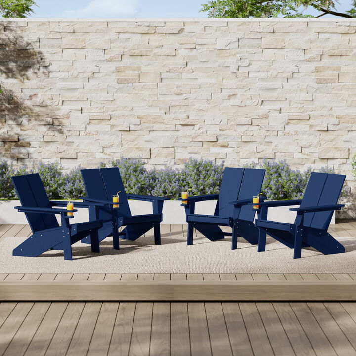 WestinTrends Outdoor HDPE Modern Adirondack Chair with Cup Holder (Set of 4)