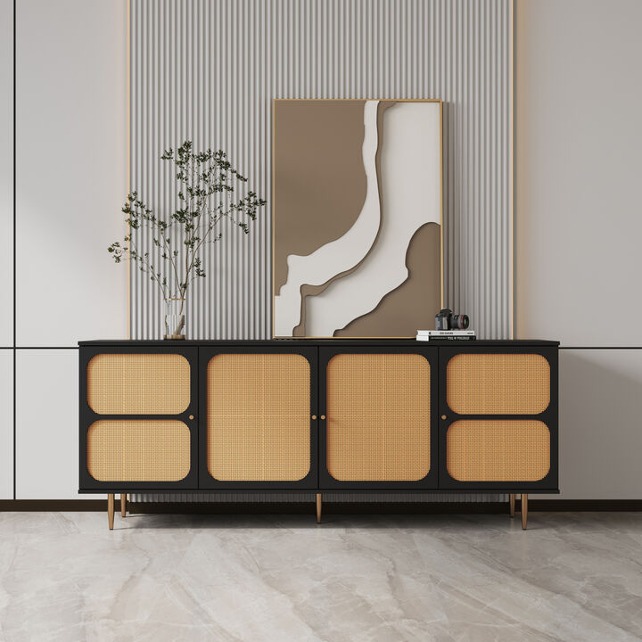 Rattan Sideboard Buffet Cabinet, Kitchen Storage Cabinet Console Table With Adjustable Shelves