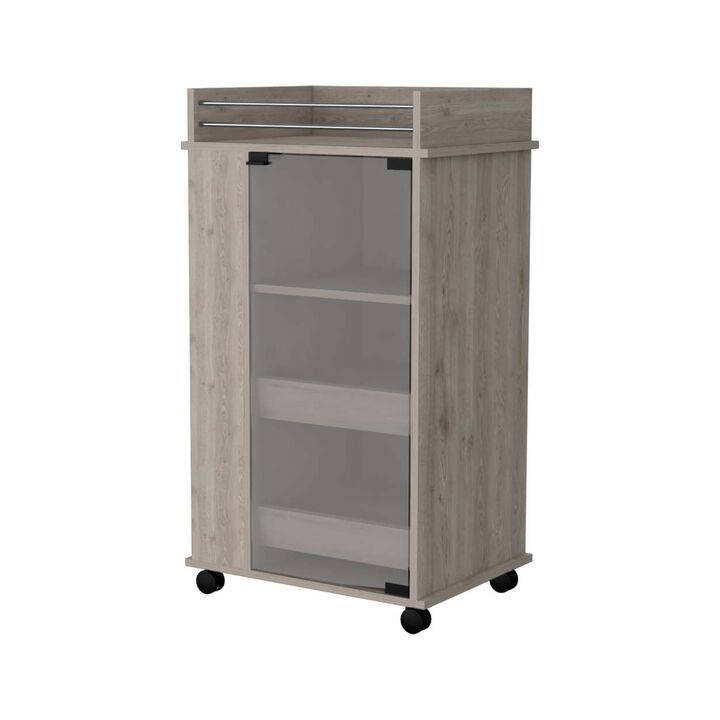 Willow Park Glass Door Bar Cart With Bottle Holder And Casters Light Gray
