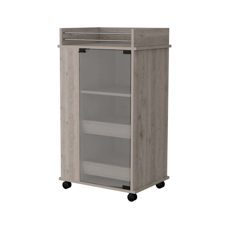 Willow Park Glass Door Bar Cart With Bottle Holder And Casters Light Gray