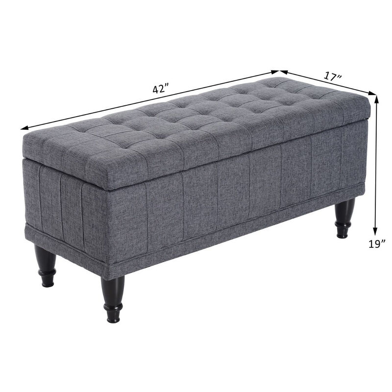Plush Hidden Storage: Dark Gray Tufted Ottoman Bench with Soft Close