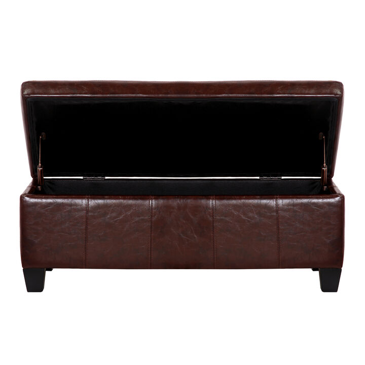 WestinTrends 42" Wide Faux Leather Rectangle Ottoman With Storage