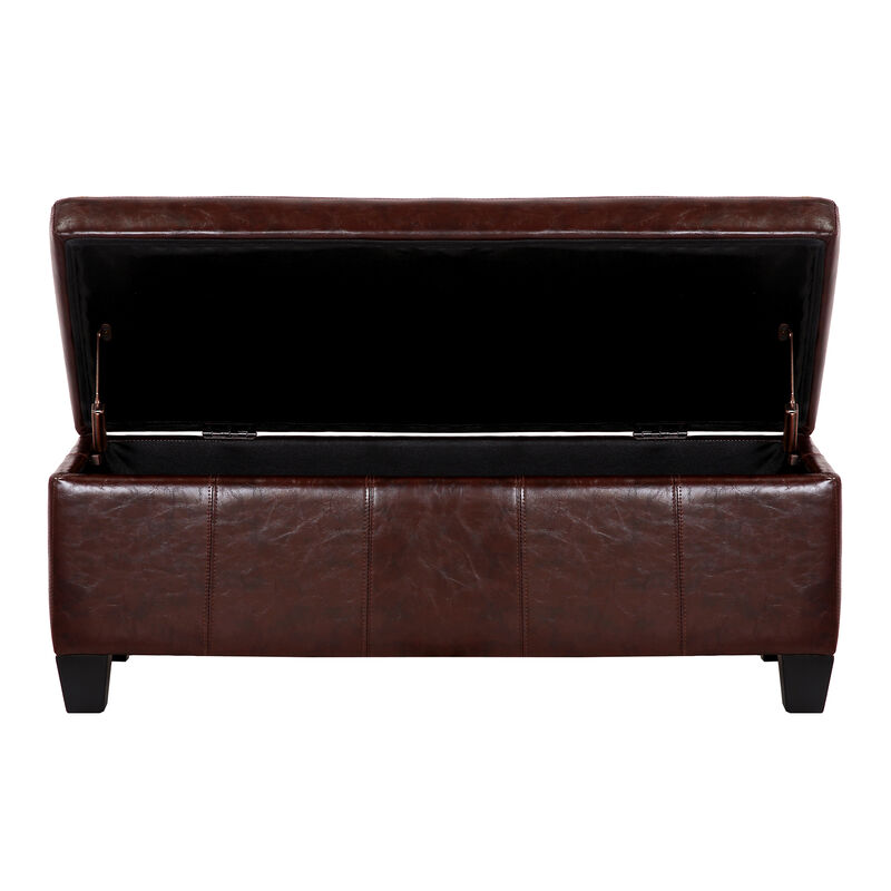 WestinTrends 42" Wide Faux Leather Rectangle Ottoman With Storage