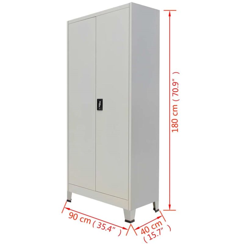 vidaXL Office Cabinet with 2 Doors Steel 35.4"x15.7"x70.9" Gray