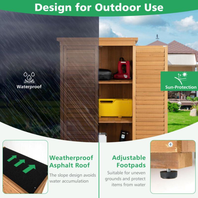 Hivvago Outdoor Wooden Garden Tool Storage Cabinet