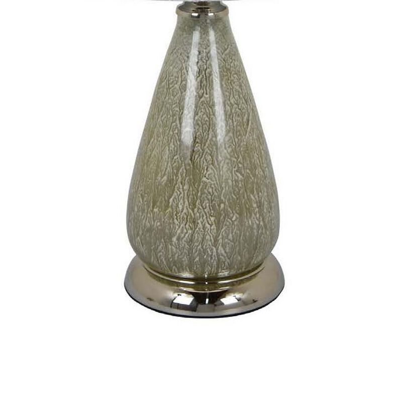 22 Inch Table Lamp, Drum Shade, Drop Style Glass Body, Silver Finish - Benzara