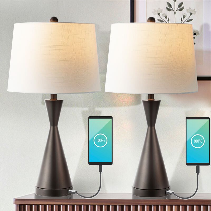 Colton Classic French Country Iron LED Table Lamp with USB Charging Port (Set of 2)