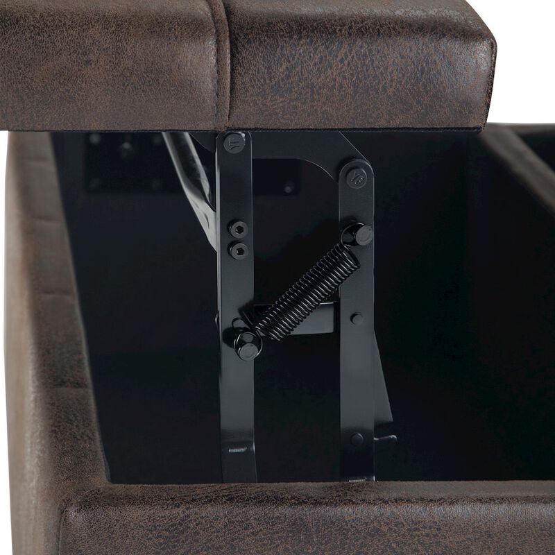 Simpli Home Harrison Coffee Table Storage Ottoman In Distressed Brown Vegan Faux Leather