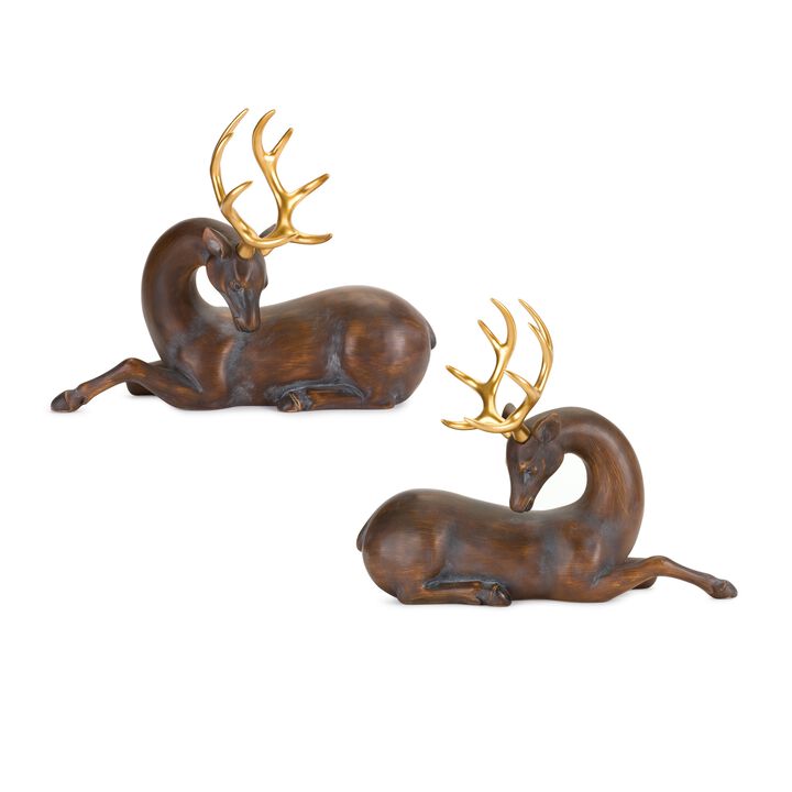 Resin Deer Figurines Set of 2 for Rustic Holiday and Home Decor