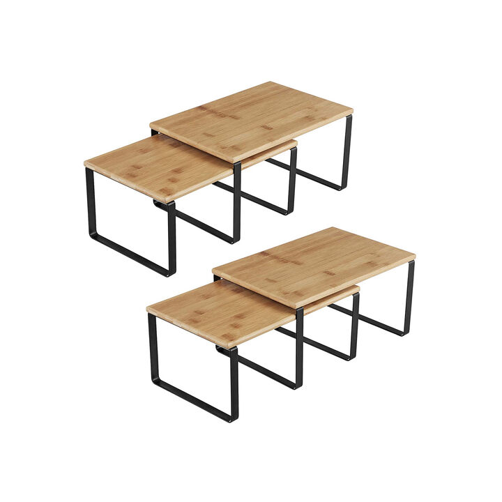 Set of 4 Stackable Cabinet Shelf Organizers - Metal and Particleboard Kitchen Counter Shelves, Expandable