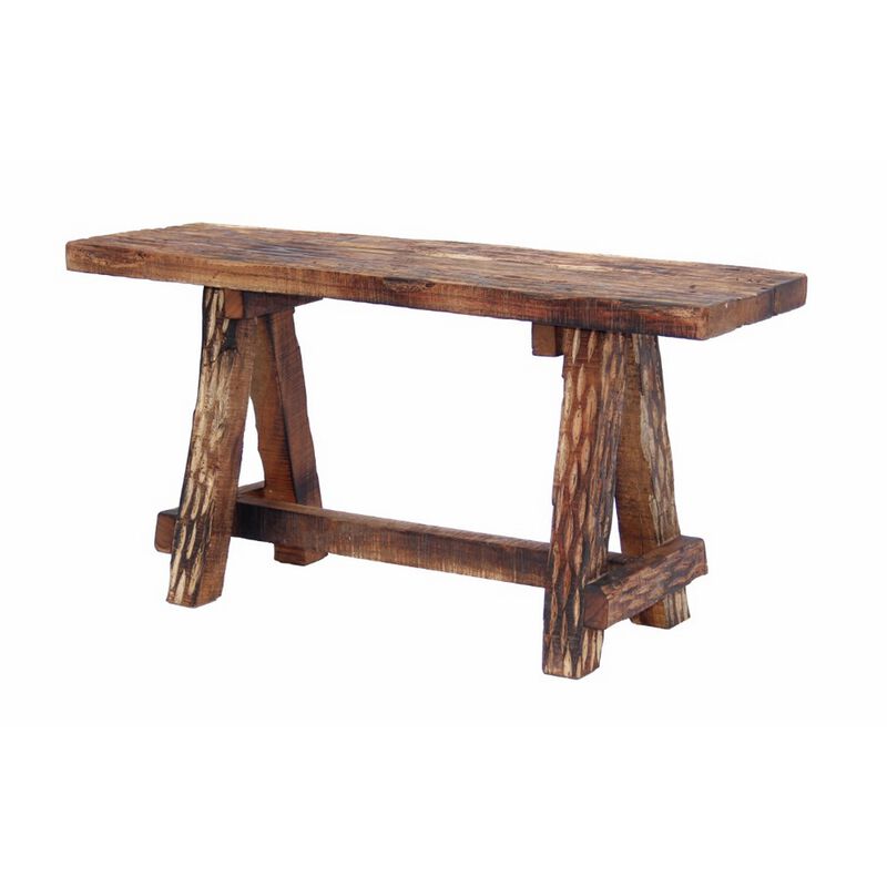 Wooden Garden Patio Bench With Retro Etching, Cappuccino Brown-Benzara