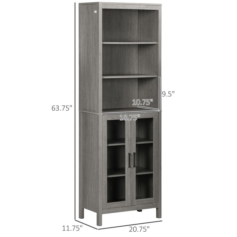Gray Display Cabinet: Tall Wood Cabinet with Glass Door & 3 Shelves