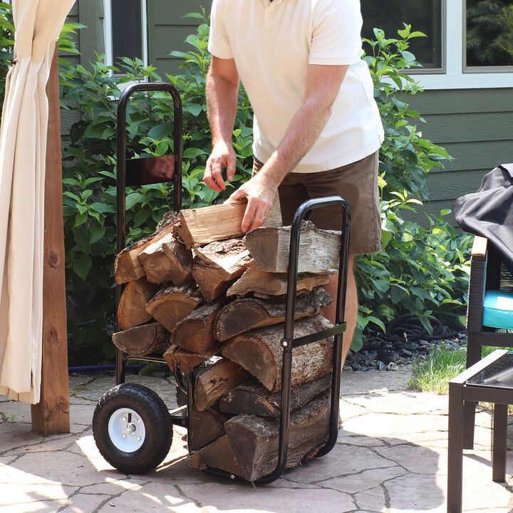 Sunnydaze Powder-Coated Steel Log Cart Carrier and Storage Rack with Wheels