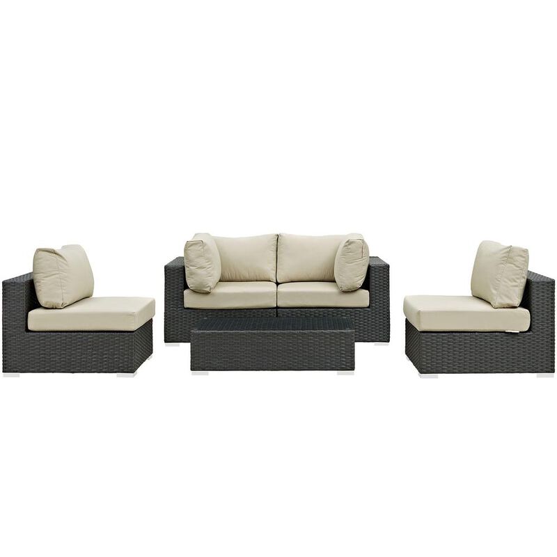 Sojourn 5 Piece Outdoor Patio Sunbrella Sectional Set - Canvas Antique Beige