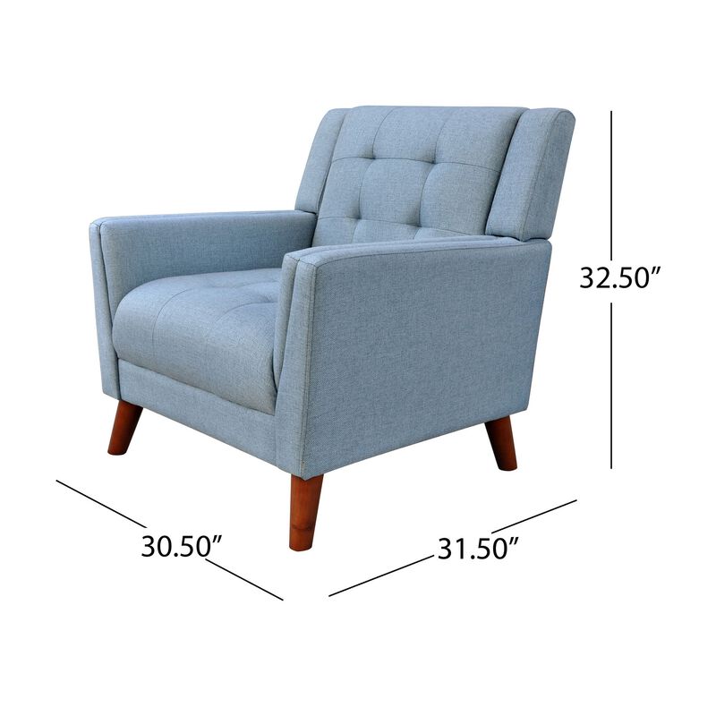Accent Armchair, Tufted Back and Flared Arms, Birch Wood, Blue Polyester