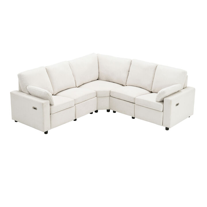 89" Power Recliner Sectional Sofa Home Theater Reclining Sofa with Two USB Ports, Two Storage Drawers for Living Room, Beige