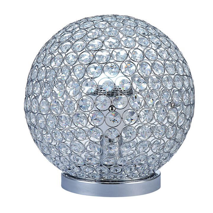 Hazel 13 Inch Table Lamp, Crystal, LED Globe Shade, Metal, Clear Finish - Benzara