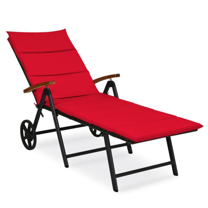 Hivvago Folding Patio Rattan Lounge Chair with Wheels