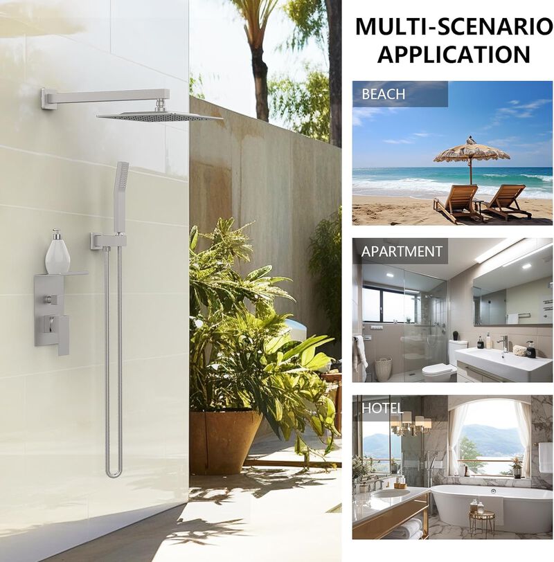 Rainfall Shower System with Storage Shelf High-Pressure Shower Head & Handheld Combo