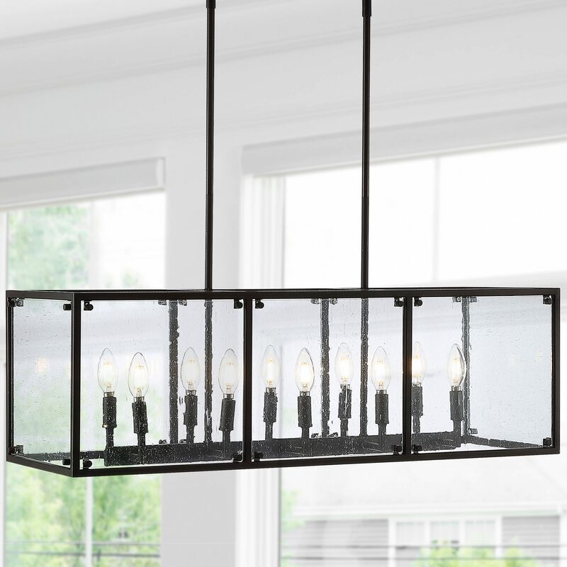 Paysan Linear 10-Light Adjustable Iron/Seeded Glass Rustic Farmhouse LED Pendant