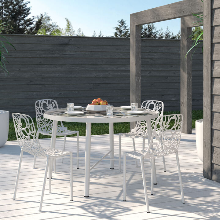 LeisureMod Devon Modern Aluminum Outdoor Dining Chair set of 4 in Brown