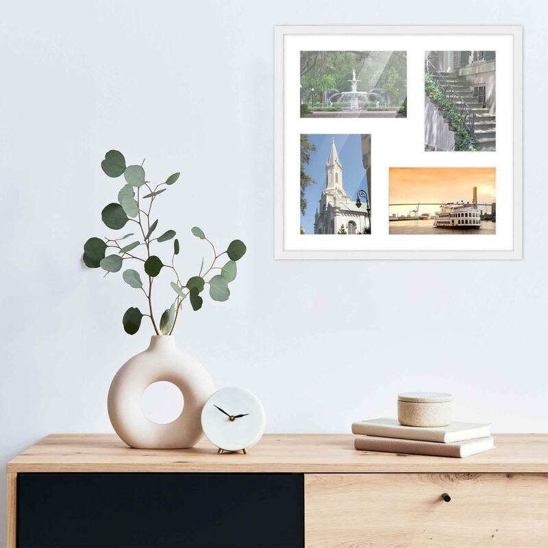 14x14 Wood Collage Frame with a White Mat for 5x7 Pictures