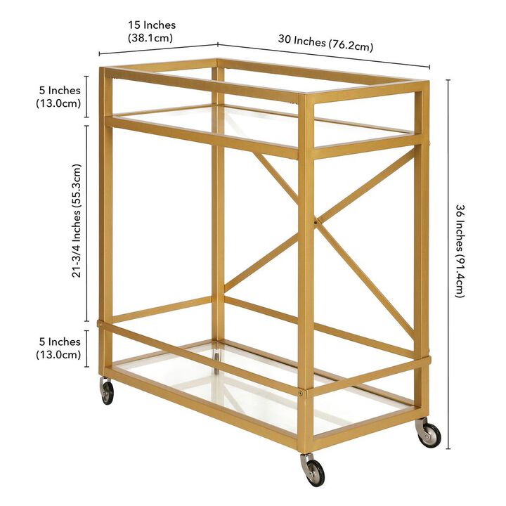 Hudson&Canal Wilson 30'' Wide Rectangular Bar Cart in Brass