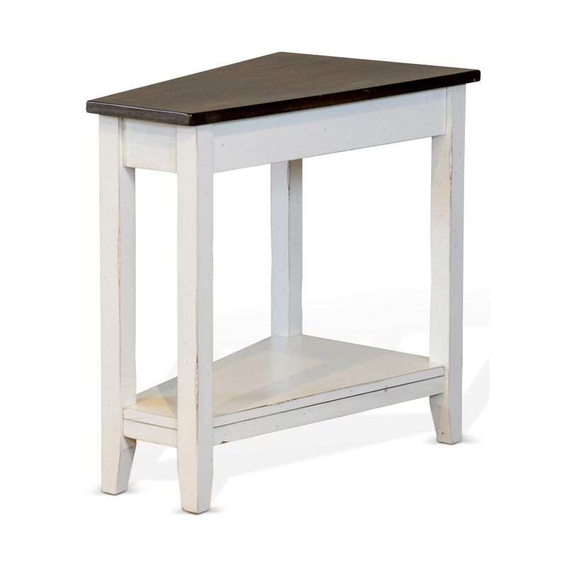 Orso Chairside Table, Shelf, 24 Inch Angled Brown Top, White Mahogany - Benzara