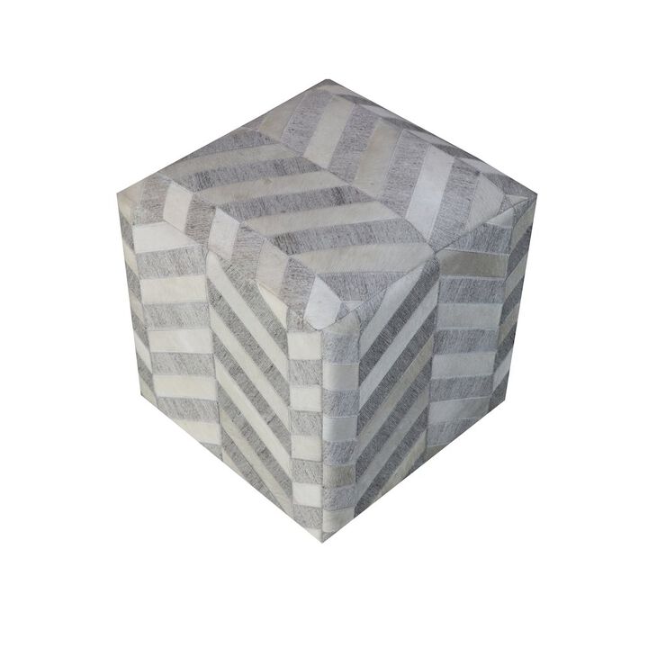 Contemporary Kobe Pouf in Gray and Ivory