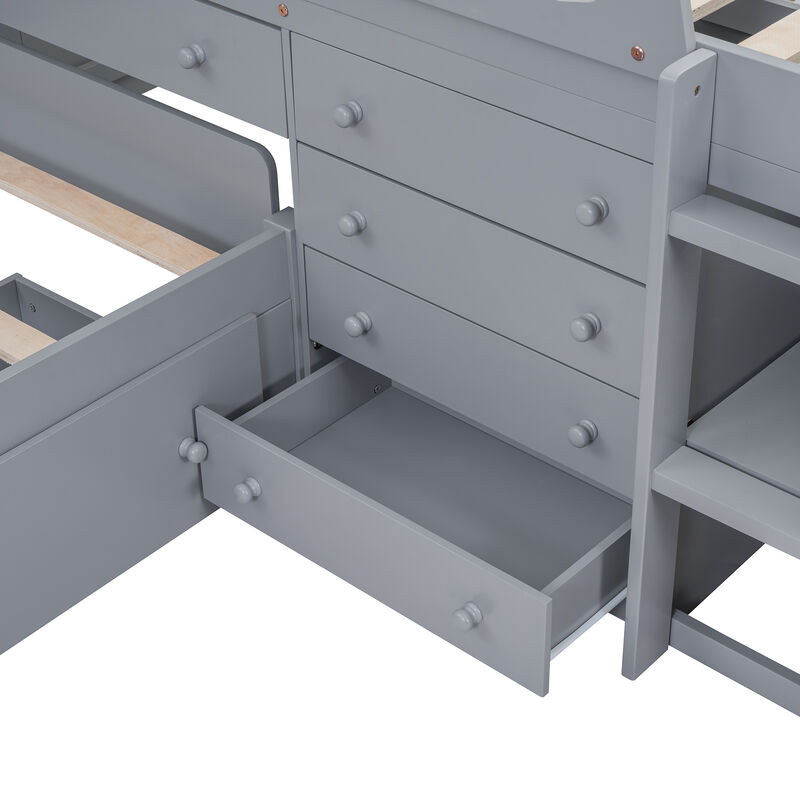 Merax L-shaped Loft Bed  with Platform Bed