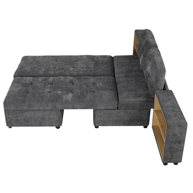 Merax Chenille Sofa Bed Modular Sofa Free-combined Sofa with 2 Storage Racks