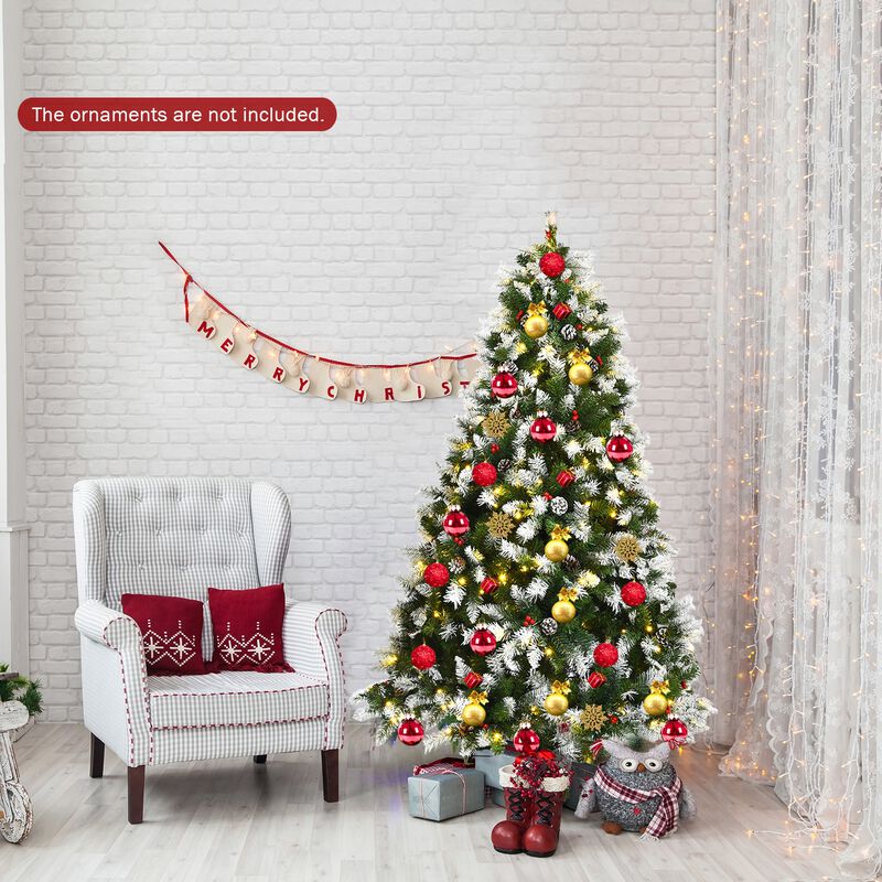 Pre-lit Snow Flocked Christmas Tree with Red Berries and LED Lights