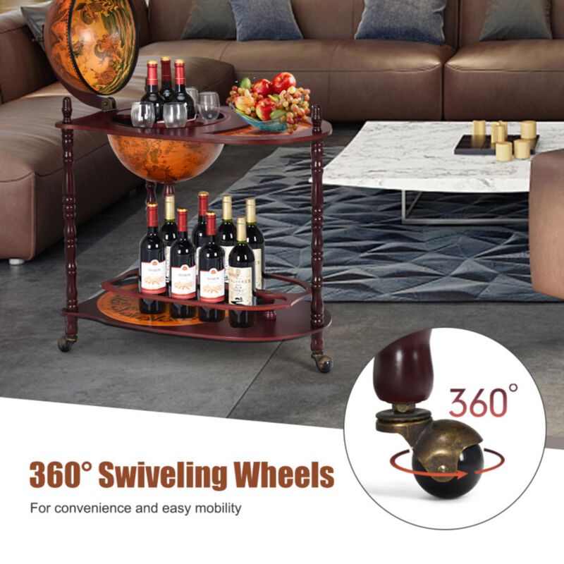 Hivvago Vintage Globe Rolling Wine Bar Cart with Extra Shelf