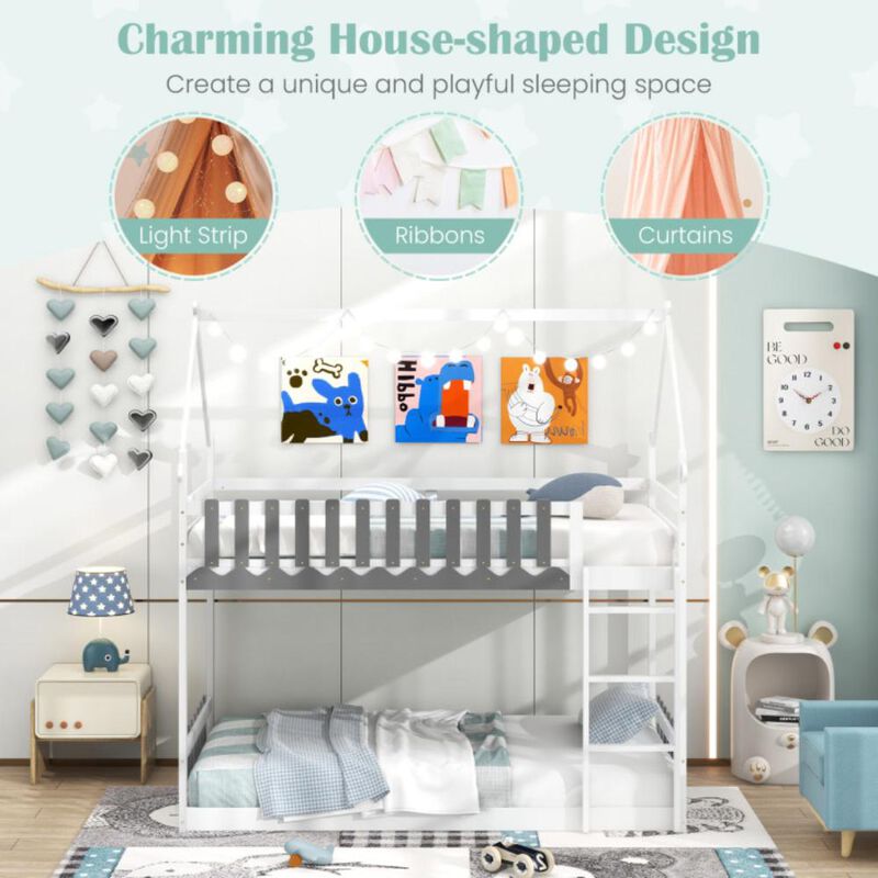 Hivvago Twin Over Twin Bunk Bed with Fence and Ladder for Kids