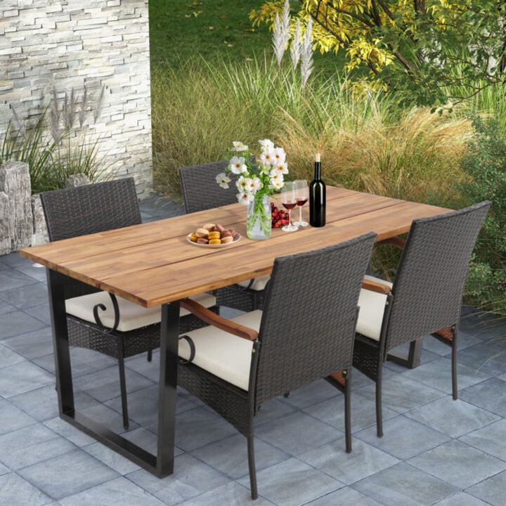 Hivvago 5 Pieces Patio Rattan Dining Set with Umbrella Hole for Poolside Backyard