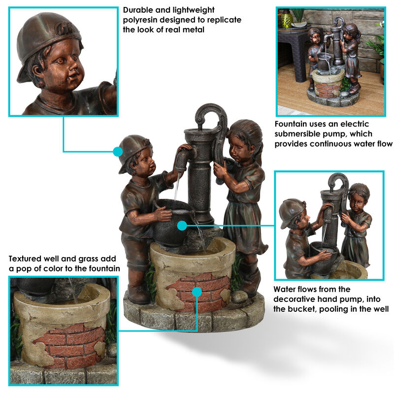 Sunnydaze Jack and Jill at Water Pump and Well Water Fountain - 24 in