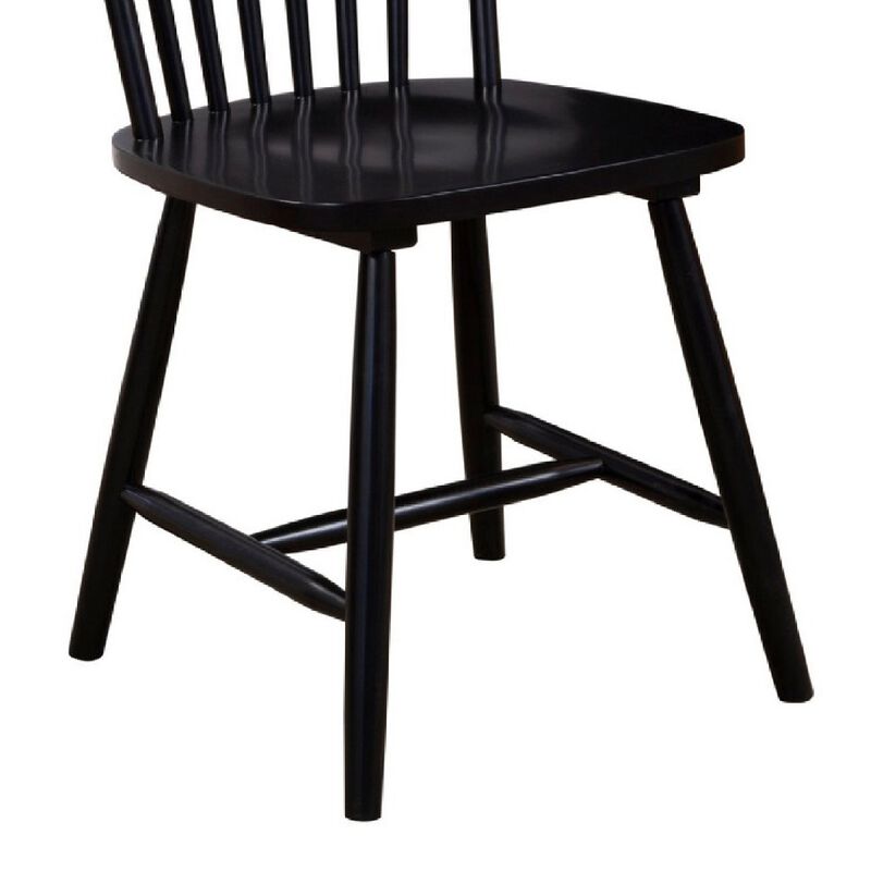 Ray 18 Inch Dining Side Chair, Rubberwood, Windsor Back, Set of 2, Black-Benzara