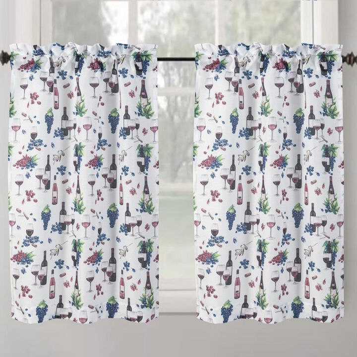 RT Designer's Collection Tribeca Wine Printed Slub 3 Pieces Kitchen Curtain Set Includes 1 Valance 52" x 18" and 2 Tiers 26" x 36" Each Multi Color