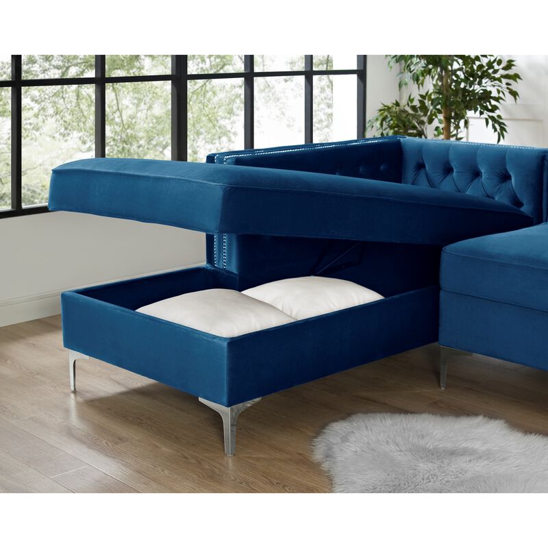 Inspired Home Clarinda Velvet Left Facing Chaise Sectional Sofa