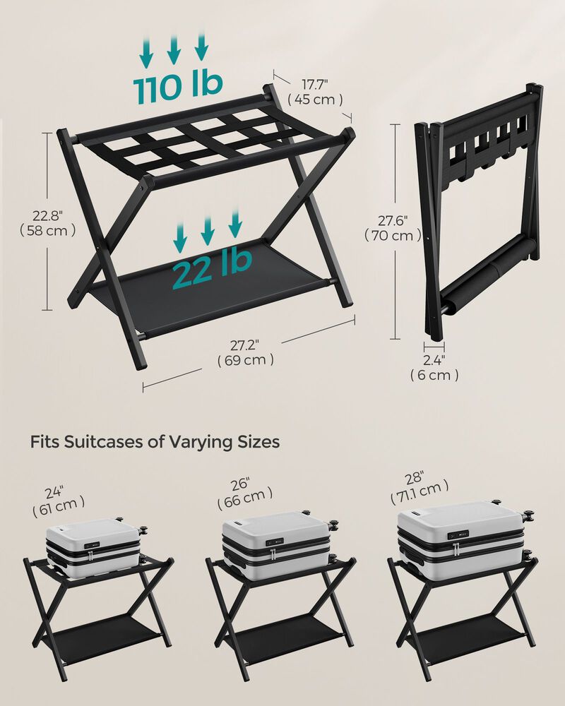 Set of 2 Luggage Racks with Foldable Design for Convenient Travel and Storage