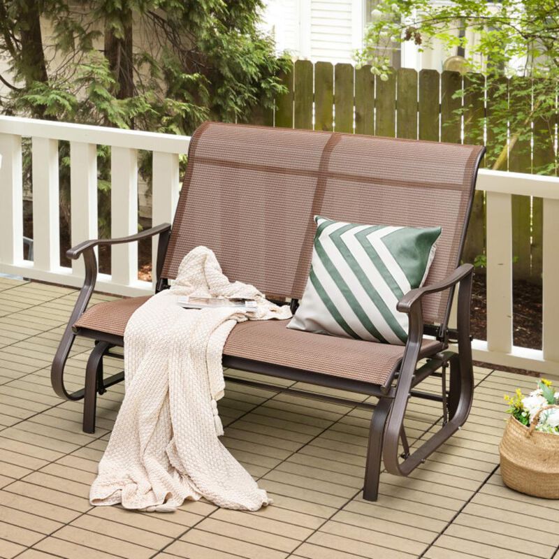 Hivvago 2-Person Patio Glider Bench with High Back and Curved Armrests